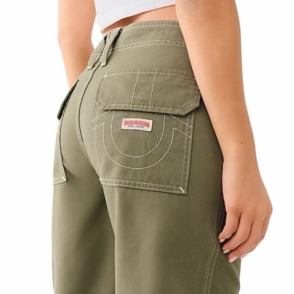 TRUE RELIGION Bobbi Baggy Cargo Joggers Green Size 27 MSRP $199 - Picture 6 of 10